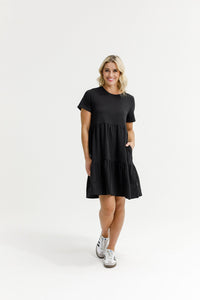 HOME - LEE_KYLIE DRESS BLACK WITH X OUTLINE EMBROIDERY _ KYLIE DRESS BLACK WITH X OUTLINE EMBROIDERY _ Ebony Boutique NZ