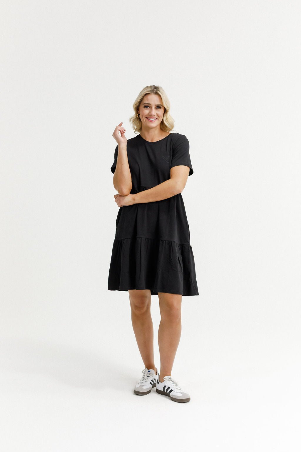 HOME - LEE_KYLIE DRESS BLACK WITH X OUTLINE EMBROIDERY _ KYLIE DRESS BLACK WITH X OUTLINE EMBROIDERY _ Ebony Boutique NZ