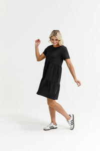 HOME - LEE_KYLIE DRESS BLACK WITH X OUTLINE EMBROIDERY _ KYLIE DRESS BLACK WITH X OUTLINE EMBROIDERY _ Ebony Boutique NZ