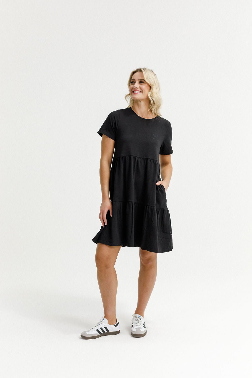HOME - LEE_KYLIE DRESS BLACK WITH X OUTLINE EMBROIDERY _ KYLIE DRESS BLACK WITH X OUTLINE EMBROIDERY _ Ebony Boutique NZ