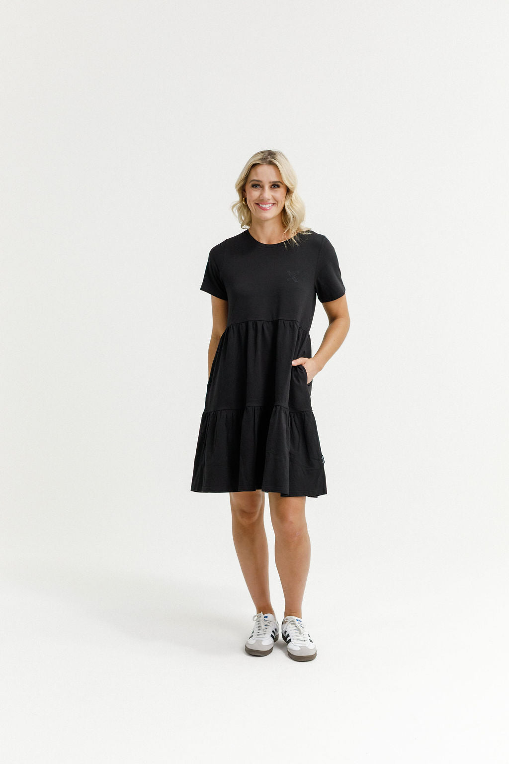 HOME - LEE_KYLIE DRESS BLACK WITH X OUTLINE EMBROIDERY _ KYLIE DRESS BLACK WITH X OUTLINE EMBROIDERY _ Ebony Boutique NZ