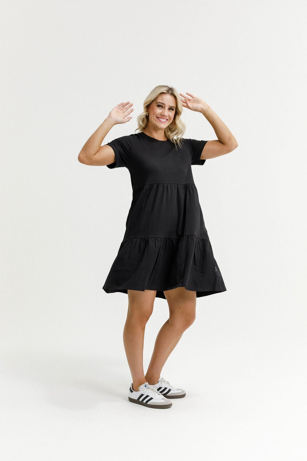 HOME - LEE_KYLIE DRESS BLACK WITH X OUTLINE EMBROIDERY _ KYLIE DRESS BLACK WITH X OUTLINE EMBROIDERY _ Ebony Boutique NZ