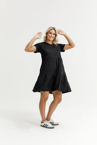 HOME - LEE_KYLIE DRESS BLACK WITH X OUTLINE EMBROIDERY _ KYLIE DRESS BLACK WITH X OUTLINE EMBROIDERY _ Ebony Boutique NZ