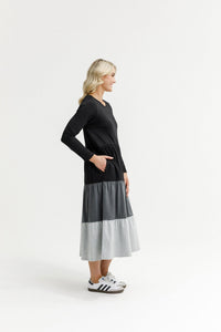 HOME - LEE_LONG SLEEVE KENDALL DRESS - BLACK/CHARCOAL/GREY _ LONG SLEEVE KENDALL DRESS - BLACK/CHARCOAL/GREY _ Ebony Boutique NZ