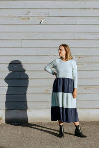 HOME-LEE_LONG SLEEVE KENDALL DRESS SEAFOAM AND INDIGO BLUE _ LONG SLEEVE KENDALL DRESS SEAFOAM AND INDIGO BLUE _ Ebony Boutique NZ