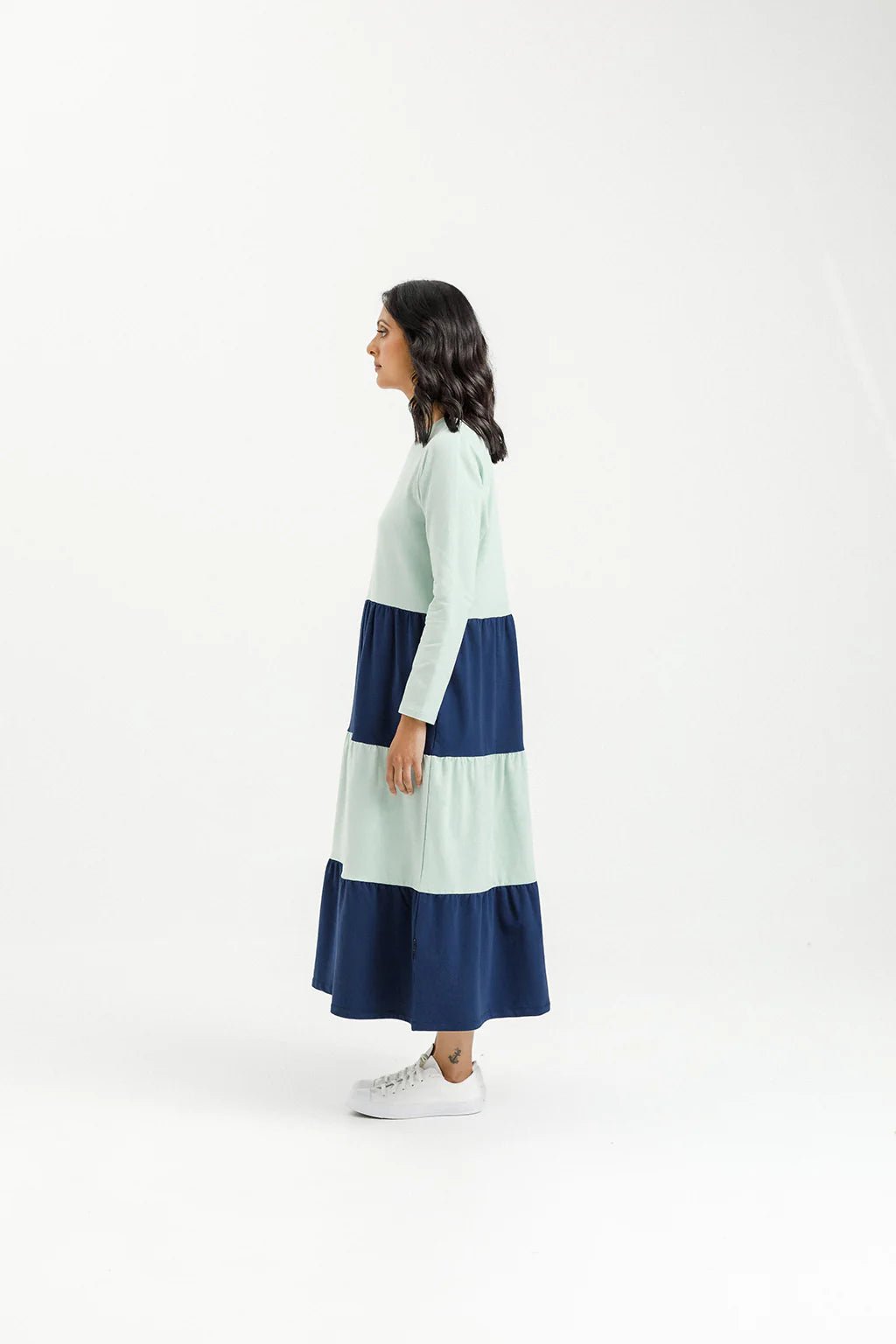 HOME-LEE_LONG SLEEVE KENDALL DRESS SEAFOAM AND INDIGO BLUE _ LONG SLEEVE KENDALL DRESS SEAFOAM AND INDIGO BLUE _ Ebony Boutique NZ