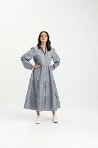HOME LEE_LONG SLEEVE KHLOE DRESS GREY _ LONG SLEEVE KHLOE DRESS GREY _ Ebony Boutique NZ