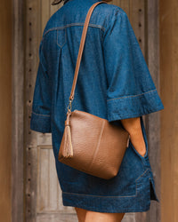 LOUENHIDE_KASEY TEXTURED CROSSBODY BAG WITH LOGO STRAP COCOA _ KASEY TEXTURED CROSSBODY BAG WITH LOGO STRAP COCOA _ Ebony Boutique NZ