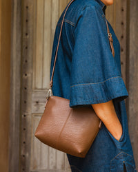 LOUENHIDE_KASEY TEXTURED CROSSBODY BAG WITH LOGO STRAP COCOA _ KASEY TEXTURED CROSSBODY BAG WITH LOGO STRAP COCOA _ Ebony Boutique NZ