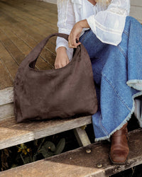 LOUENHIDE_MONACO SHOULDER BAG SUEDETTE CHOCOLATE _ MONACO SHOULDER BAG SUEDETTE CHOCOLATE _ Ebony Boutique NZ