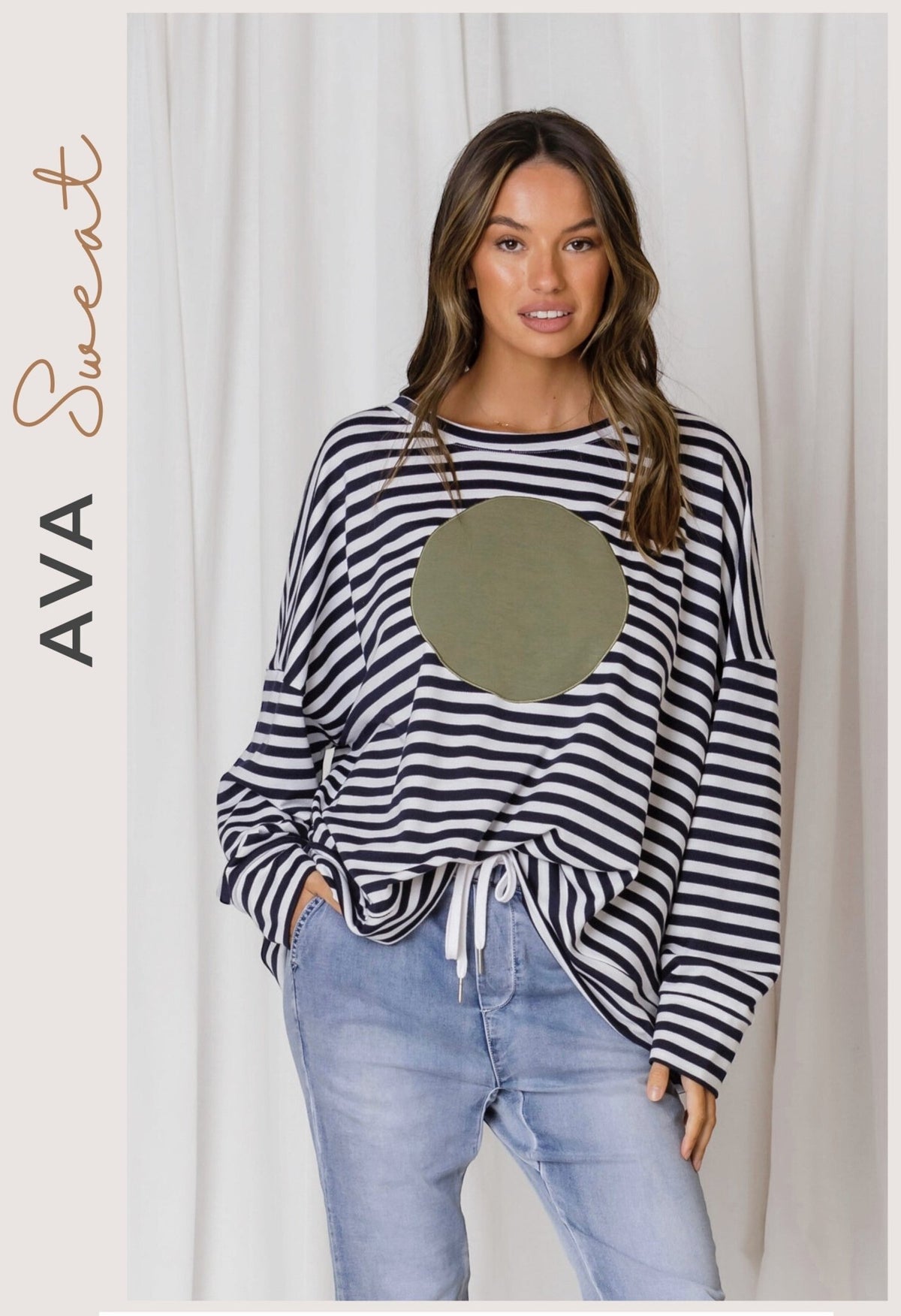 LOVE LILY_AVA COTTON STRIPE CIRCLE SWEAT _ AVA COTTON STRIPE CIRCLE SWEAT _ Ebony Boutique NZ