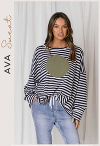 LOVE LILY_AVA COTTON STRIPE CIRCLE SWEAT _ AVA COTTON STRIPE CIRCLE SWEAT _ Ebony Boutique NZ