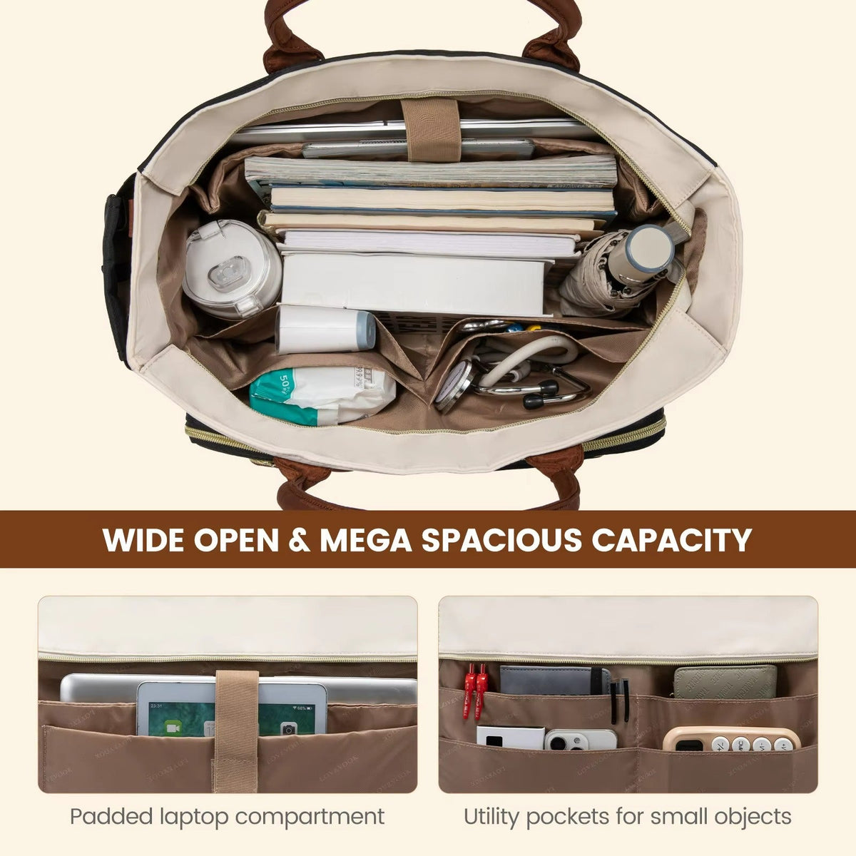 LOVEVOOK_AMY LAPTOP BAG LINEN/BLACK/TAN _ AMY LAPTOP BAG LINEN/BLACK/TAN _ Ebony Boutique NZ