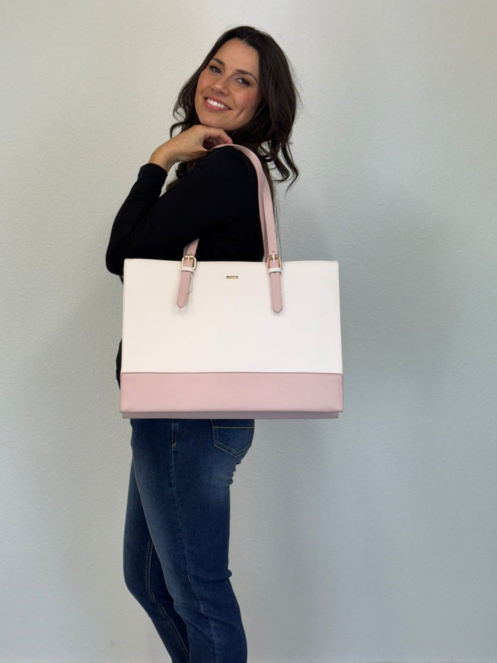 LOVEVOOK_ANNABELLE LAPTOP BAG TWO TONE VANILLA/PINK _ ANNABELLE LAPTOP BAG TWO TONE VANILLA/PINK _ Ebony Boutique NZ