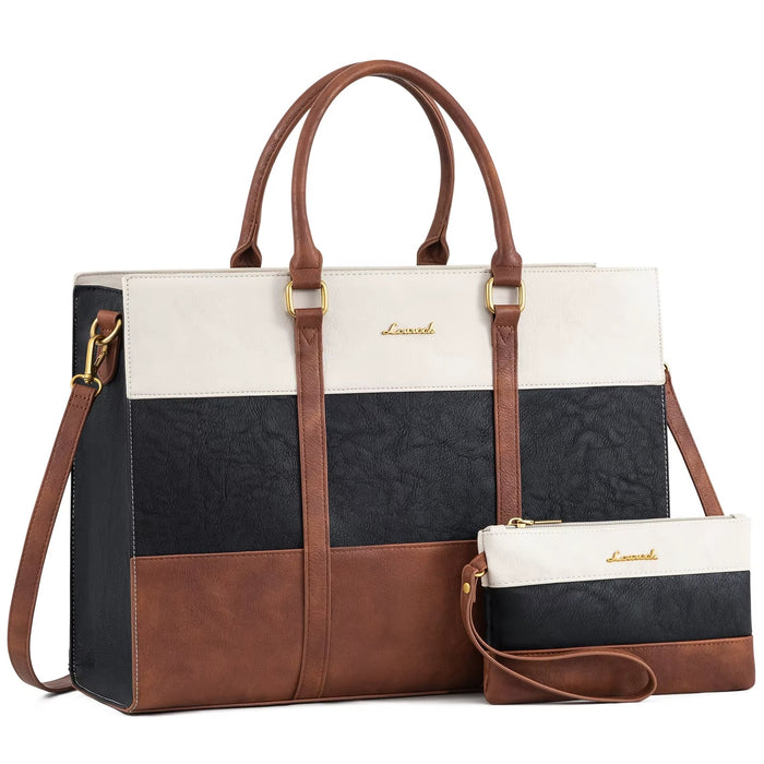 LOVEVOOK_BAILEY LAPTOP BAG THREE TONE LINEN/BLACK/TAN _ BAILEY LAPTOP BAG THREE TONE LINEN/BLACK/TAN _ Ebony Boutique NZ