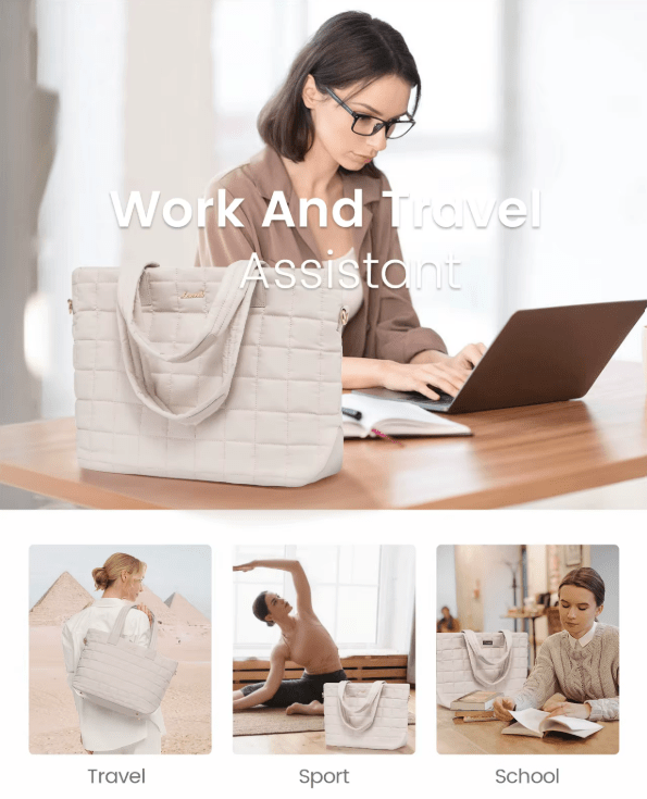 LOVEVOOK_EDEN 15.6 INCH QUILTED LAPTOP BAG ALMOND _ EDEN 15.6 INCH QUILTED LAPTOP BAG ALMOND _ Ebony Boutique NZ