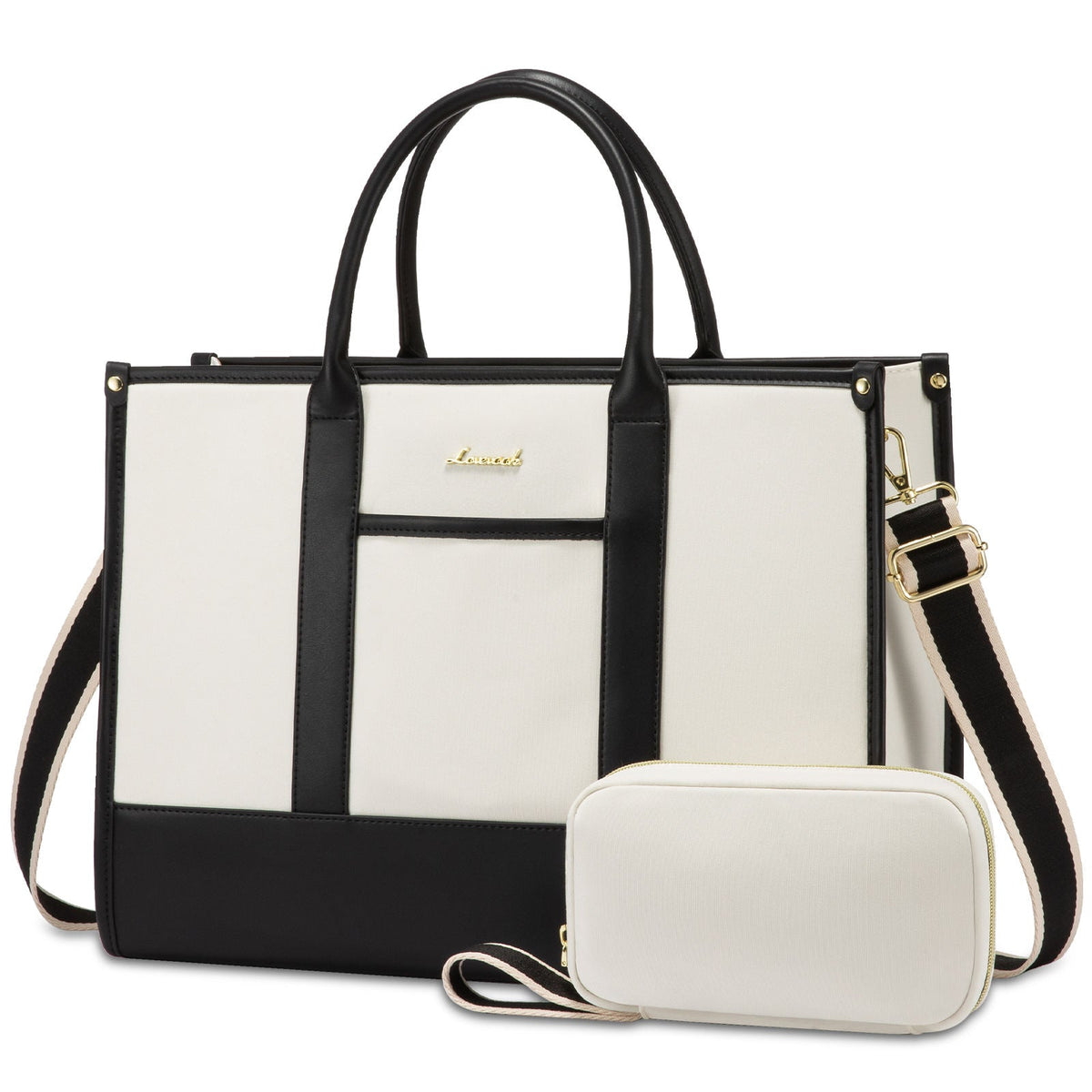 LOVEVOOK_VANESSA LAPTOP BAG TWO TONE LINEN/BLACK _ VANESSA LAPTOP BAG TWO TONE LINEN/BLACK _ Ebony Boutique NZ