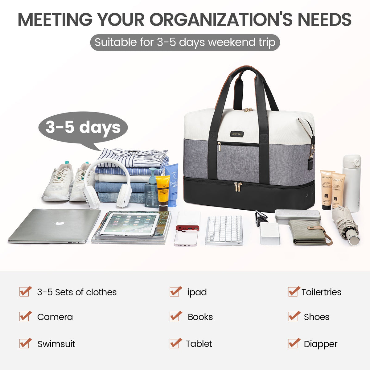 LOVEVOOK_WREN TRAVEL/GYM BAG VANILLA/WHITE/BLACK _ WREN TRAVEL/GYM BAG VANILLA/WHITE/BLACK _ Ebony Boutique NZ