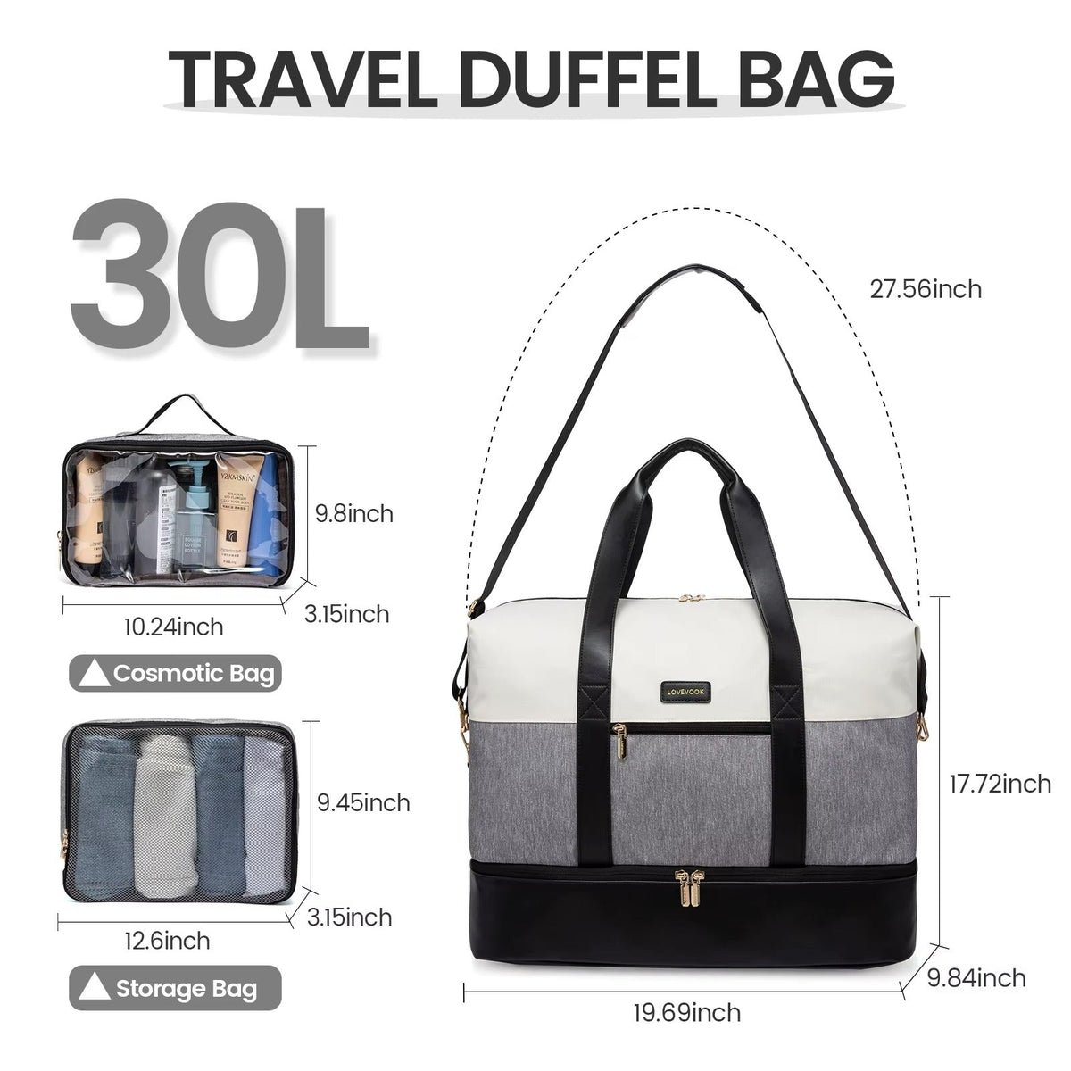LOVEVOOK_WREN TRAVEL/GYM BAG VANILLA/WHITE/BLACK _ WREN TRAVEL/GYM BAG VANILLA/WHITE/BLACK _ Ebony Boutique NZ