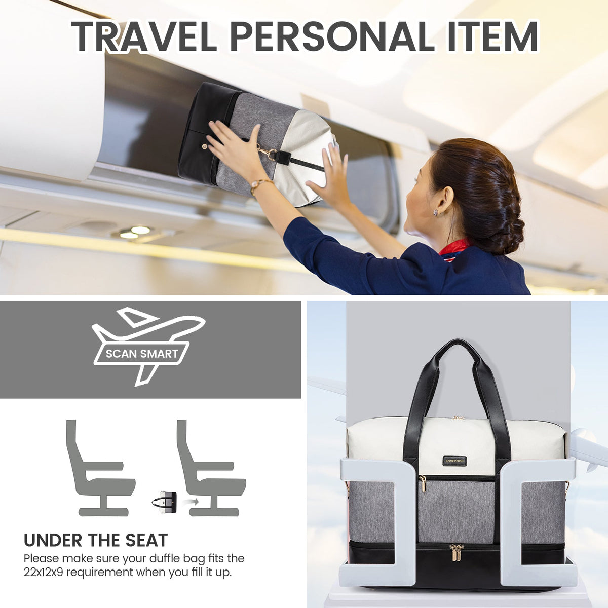LOVEVOOK_WREN TRAVEL/GYM BAG VANILLA/WHITE/BLACK _ WREN TRAVEL/GYM BAG VANILLA/WHITE/BLACK _ Ebony Boutique NZ