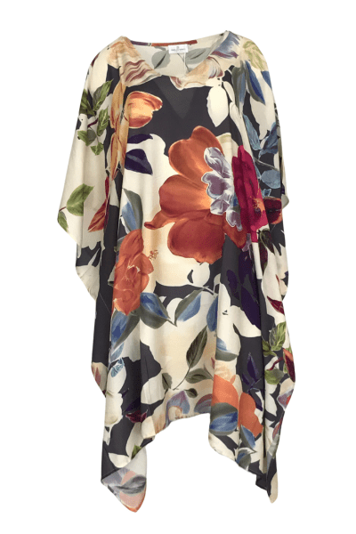 MALENY FOX_SILK KAFTAN GRAND FLORAL _ SILK KAFTAN GRAND FLORAL _ Ebony Boutique NZ