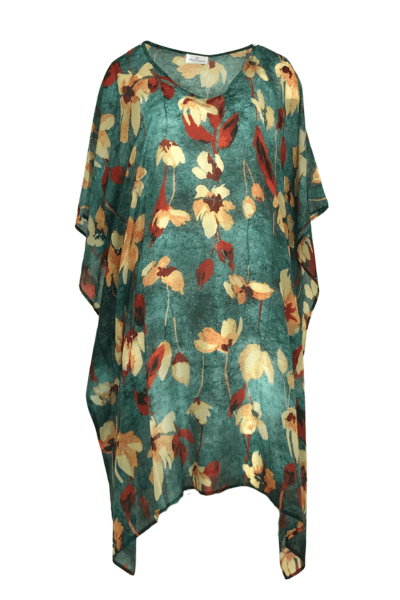 MALENY FOX_SILK KAFTAN YELLOW / GREEN FLORAL _ SILK KAFTAN YELLOW / GREEN FLORAL _ Ebony Boutique NZ