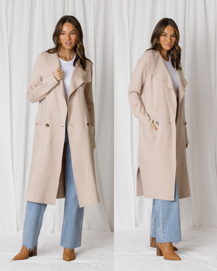 MINIMALIST COLLECTIVE_ADELE WIDE COLLAR POCKETED LONG COATIGAN _ ADELE WIDE COLLAR POCKETED LONG COATIGAN _ Ebony Boutique NZ