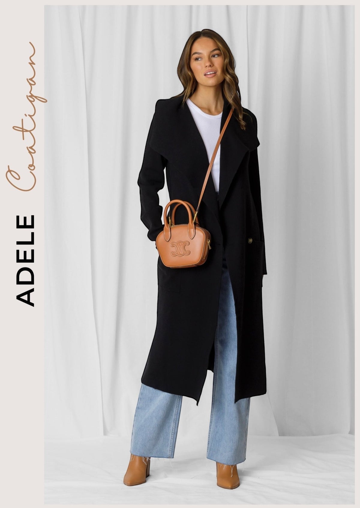 MINIMALIST COLLECTIVE_ADELE WIDE COLLAR POCKETED LONG COATIGAN _ ADELE WIDE COLLAR POCKETED LONG COATIGAN _ Ebony Boutique NZ