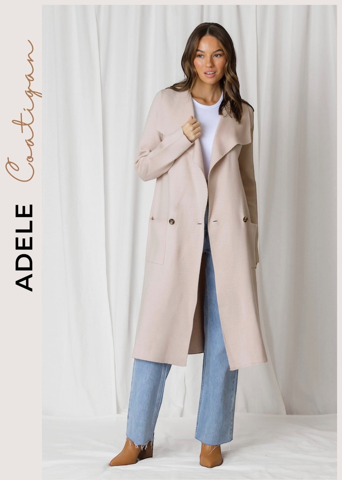 MINIMALIST COLLECTIVE_ADELE WIDE COLLAR POCKETED LONG COATIGAN _ ADELE WIDE COLLAR POCKETED LONG COATIGAN _ Ebony Boutique NZ