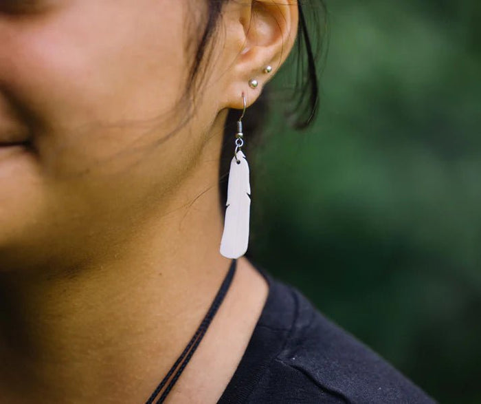 REMIX PLASTICS_BLACK BILLED GULL FEATHER EARRINGS _ BLACK BILLED GULL FEATHER EARRINGS _ Ebony Boutique NZ