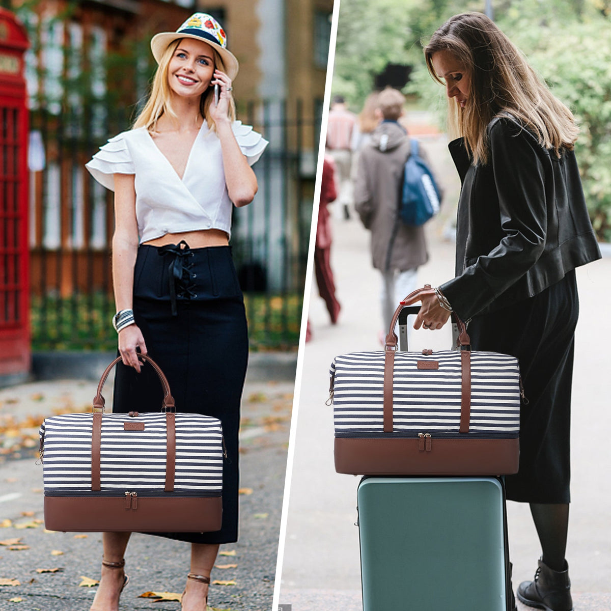 SUCIPI_AMARI STRIPE TRAVEL DUFFLE BAG BLACK/WHITE/TAN _ AMARI STRIPE TRAVEL DUFFLE BAG BLACK/WHITE/TAN _ Ebony Boutique NZ