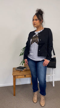 THREADZ_COLLARLESS DENIM JACKET BLACK _ COLLARLESS DENIM JACKET BLACK _ Ebony Boutique NZ