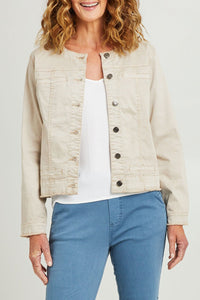 THREADZ_COLLARLESS DENIM JACKET NATURAL _ COLLARLESS DENIM JACKET NATURAL _ Ebony Boutique NZ