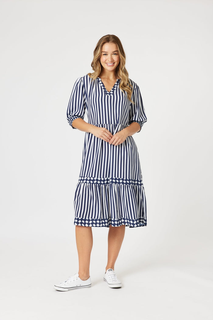 THREADZ_HARLEQUIN STRIPE TIER DRESS _ HARLEQUIN STRIPE TIER DRESS _ Ebony Boutique NZ