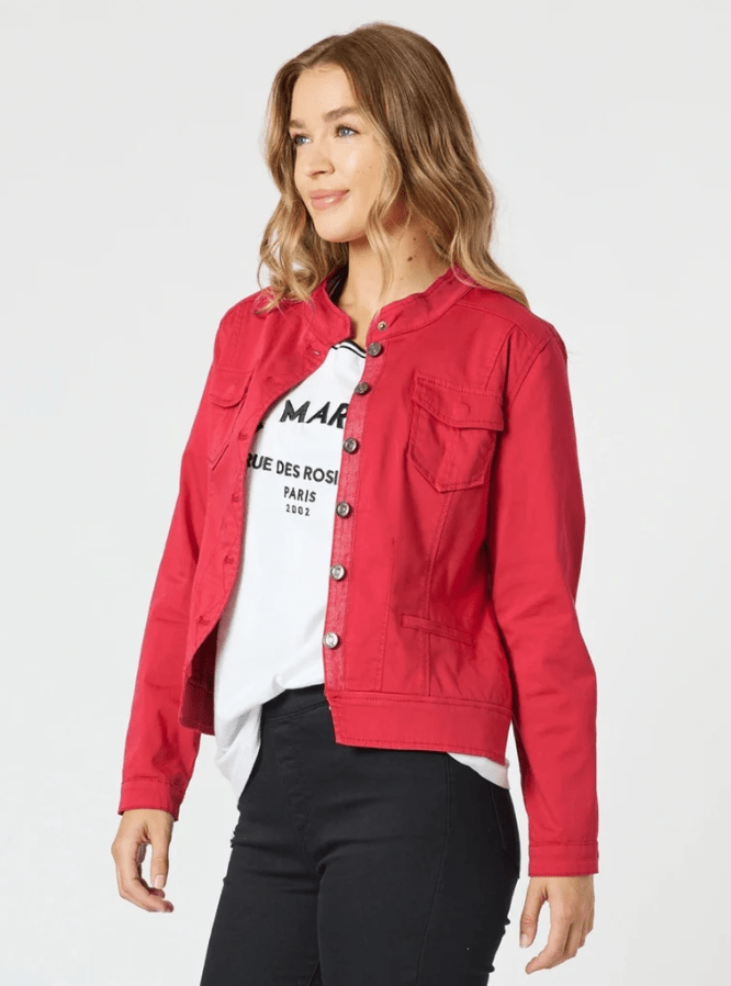 THREADZ_MAGGIE DENIM JACKET RED _ MAGGIE DENIM JACKET RED _ Ebony Boutique NZ