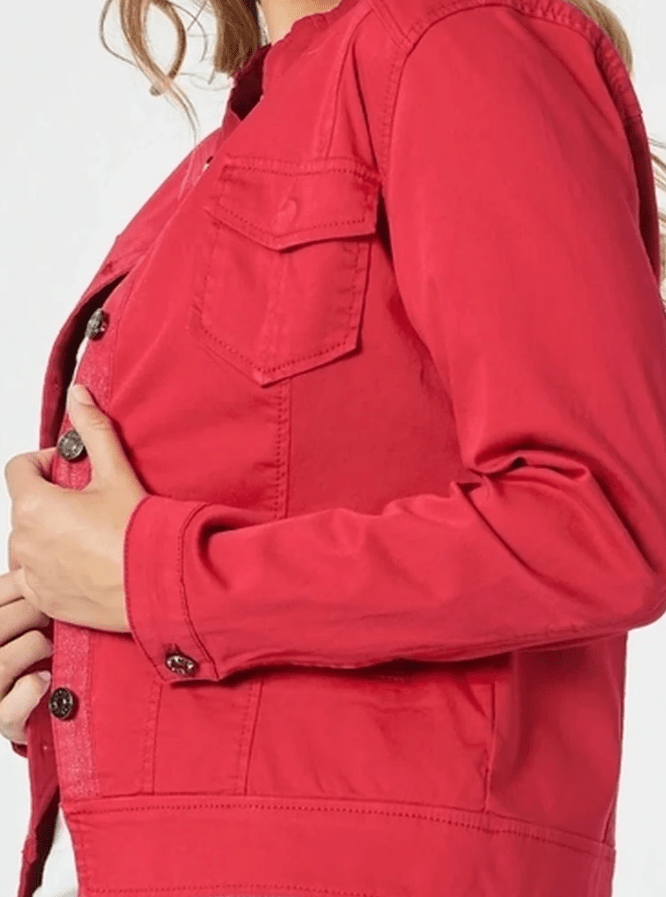 THREADZ_MAGGIE DENIM JACKET RED _ MAGGIE DENIM JACKET RED _ Ebony Boutique NZ