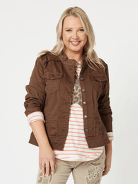 THREADZ_MILITARY DENIM JACKET CHOCOLATE _ MILITARY DENIM JACKET CHOCOLATE _ Ebony Boutique NZ