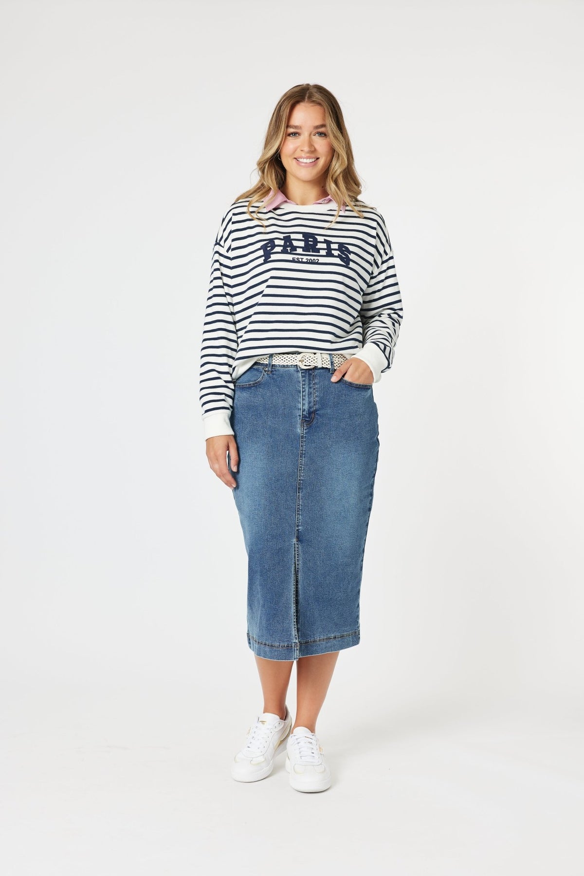 THREADZ_PARIS STRIPE SWEATSHIRT NAVY / WHITE _ PARIS STRIPE SWEATSHIRT NAVY / WHITE _ Ebony Boutique NZ