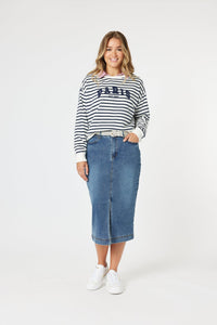 THREADZ_PARIS STRIPE SWEATSHIRT NAVY / WHITE _ PARIS STRIPE SWEATSHIRT NAVY / WHITE _ Ebony Boutique NZ