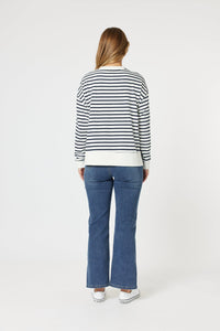 THREADZ_PARIS STRIPE SWEATSHIRT NAVY / WHITE _ PARIS STRIPE SWEATSHIRT NAVY / WHITE _ Ebony Boutique NZ