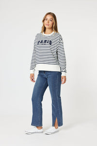 THREADZ_PARIS STRIPE SWEATSHIRT NAVY / WHITE _ PARIS STRIPE SWEATSHIRT NAVY / WHITE _ Ebony Boutique NZ