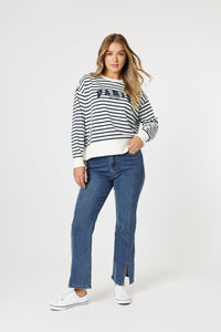 THREADZ_PARIS STRIPE SWEATSHIRT NAVY / WHITE _ PARIS STRIPE SWEATSHIRT NAVY / WHITE _ Ebony Boutique NZ