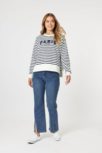 THREADZ_PARIS STRIPE SWEATSHIRT NAVY / WHITE _ PARIS STRIPE SWEATSHIRT NAVY / WHITE _ Ebony Boutique NZ