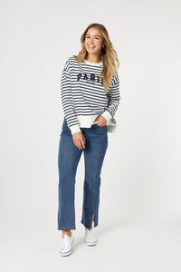 THREADZ_PARIS STRIPE SWEATSHIRT NAVY / WHITE _ PARIS STRIPE SWEATSHIRT NAVY / WHITE _ Ebony Boutique NZ