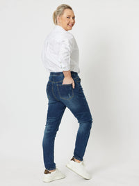 THREADZ_PULL ON RIPPED JEAN DARK DENIM _ PULL ON RIPPED JEAN DARK DENIM _ Ebony Boutique NZ