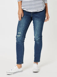 THREADZ_PULL ON RIPPED JEAN DARK DENIM _ PULL ON RIPPED JEAN DARK DENIM _ Ebony Boutique NZ
