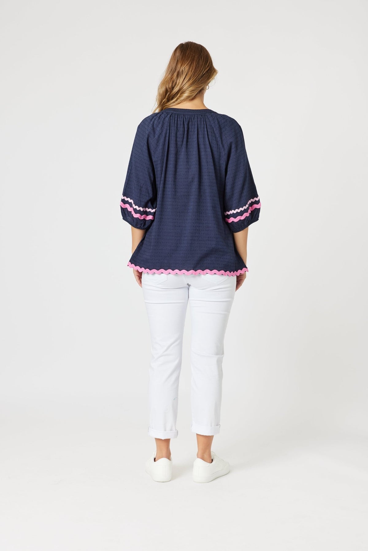 THREADZ_RIC RAC TOP NAVY _ RIC RAC TOP NAVY _ Ebony Boutique NZ