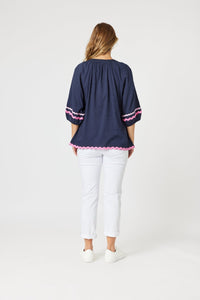 THREADZ_RIC RAC TOP NAVY _ RIC RAC TOP NAVY _ Ebony Boutique NZ