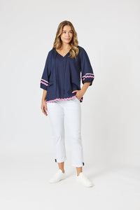 THREADZ_RIC RAC TOP NAVY _ RIC RAC TOP NAVY _ Ebony Boutique NZ