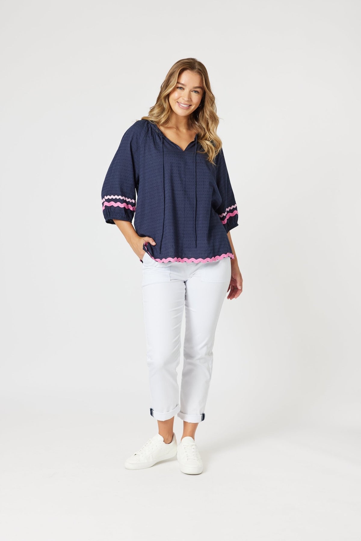 THREADZ_RIC RAC TOP NAVY _ RIC RAC TOP NAVY _ Ebony Boutique NZ